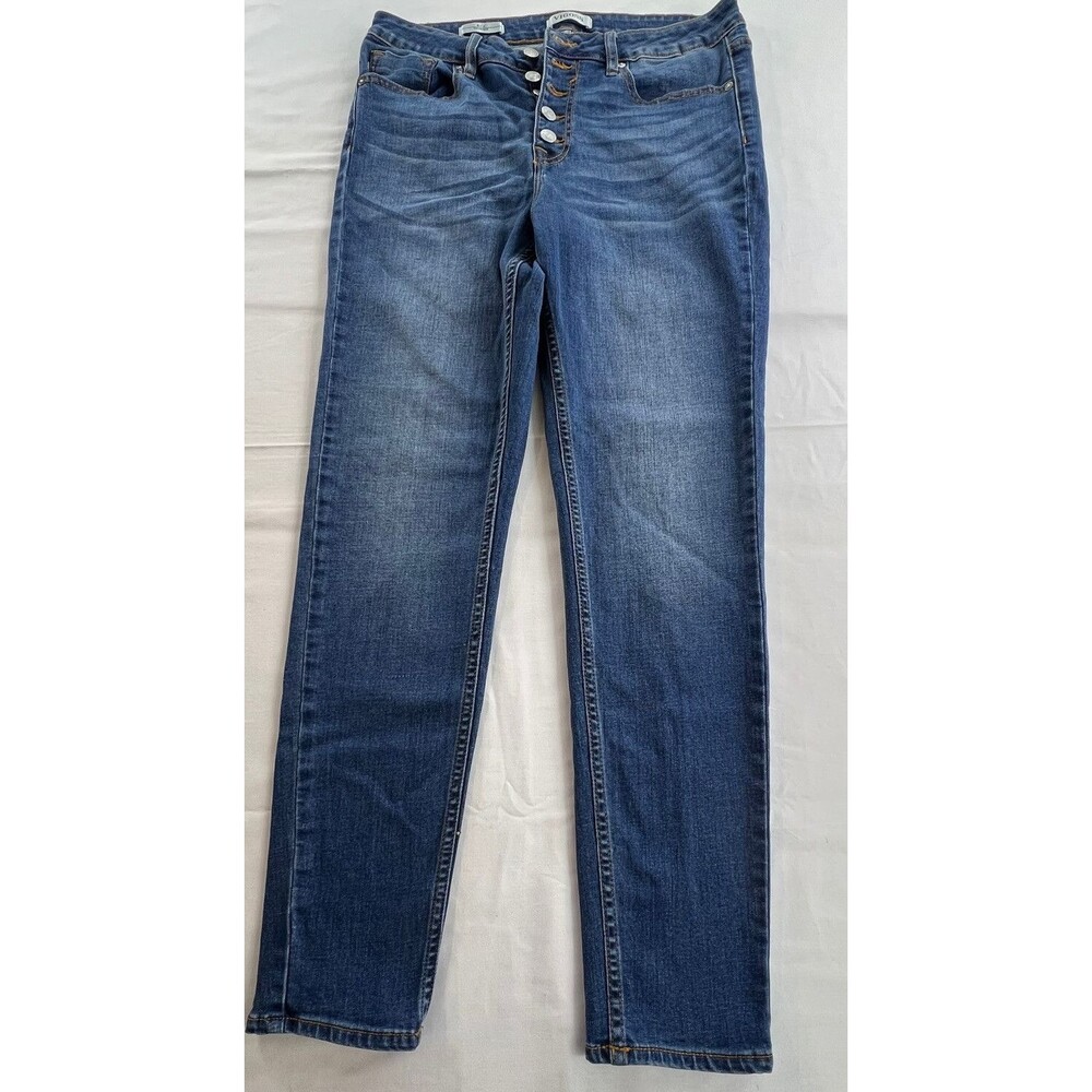 Vigoss Womens Medium Wash Blue Denim Button Fly Ace Skinny Jeans Size 29